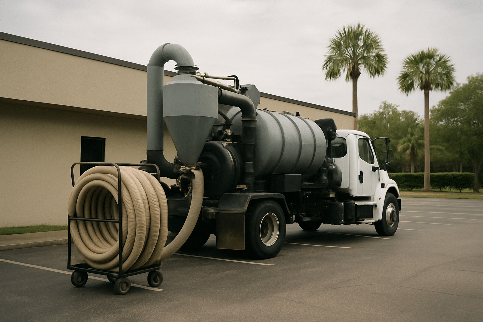 Signals commercial-scale service capability with recognisable professional equipment in a believable Central Florida com